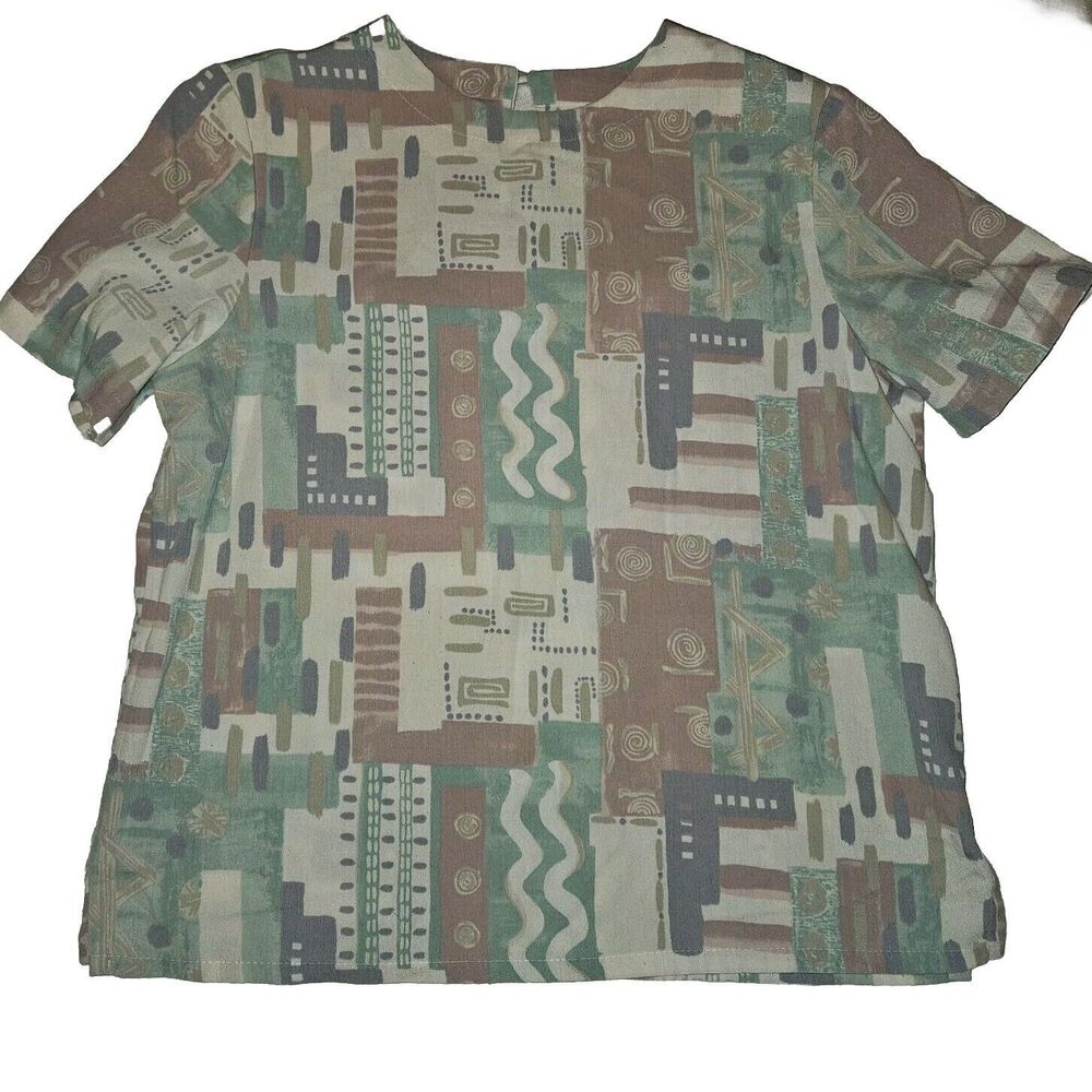 Vintage Alfred Dunner Women's Size 20 Geometric Artsy T Shirt Pastel Retro 80s